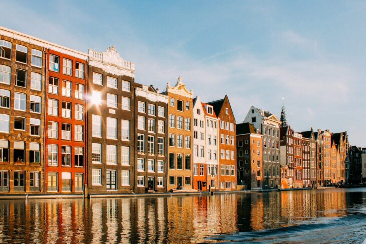 Colourful Amsterdam canal houses. Amsterdam city trips