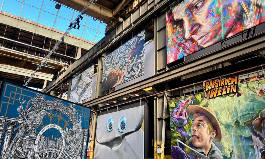 Colourful street art murals on building walls. Amsterdam's urban art scene.